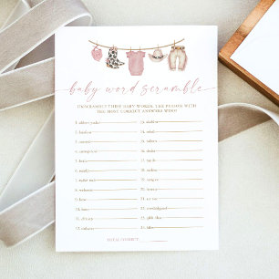 Pink Cowgirl Word Scramble Baby Shower Game Card