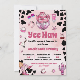  Pink Cowgirl Yee Haw Rodeo West Coquette Birthday Invitation