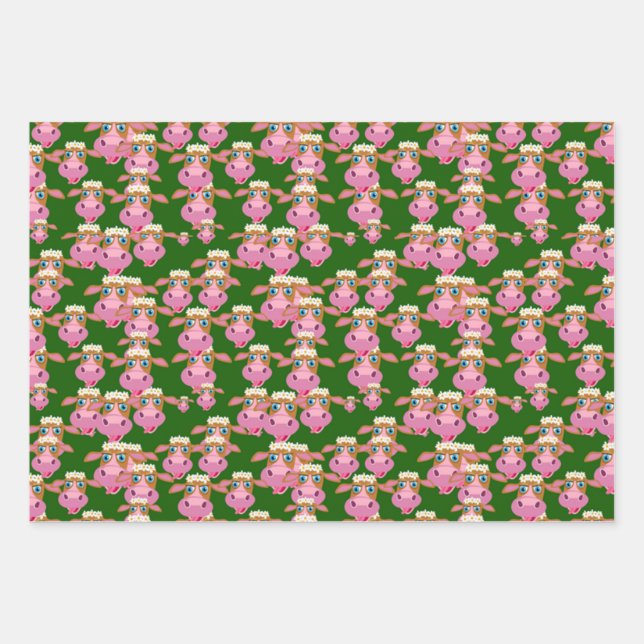 Pink Cows Wrapping Paper Sheet (Front)