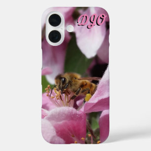 Pink Crab Apple With Bee and your initials iPhone 16 Case
