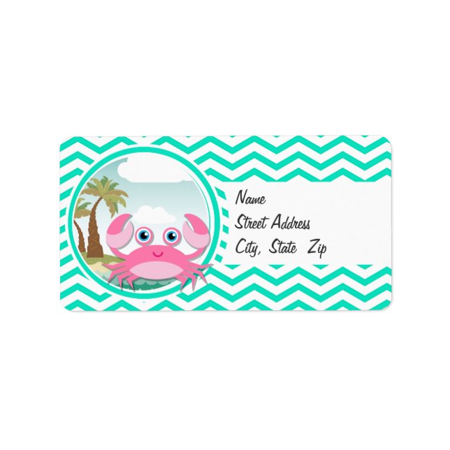 Pink Crab; Aqua Green Chevron Label (Front)