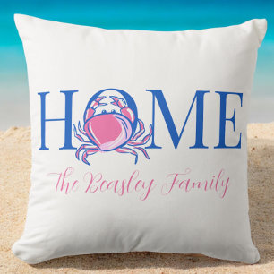 Pink Crab HOME Personalised Coastal Cushion