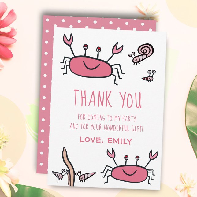 Pink Crab Sea Animals Girl Birthday Thank you Card (Creator Uploaded)