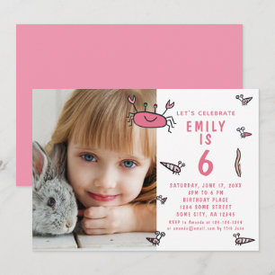 Pink Crab Sea Animals Girl Photo Birthday  Invitation