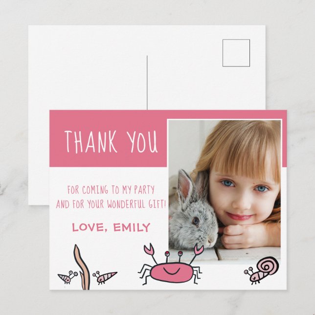 Pink Crab Sea Animals Photo Birthday Thank you Postcard (Front/Back)