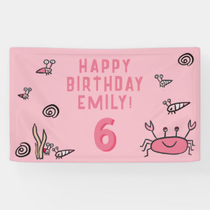 Pink Crab Sea Animals Shell Girl Photo Birthday Banner