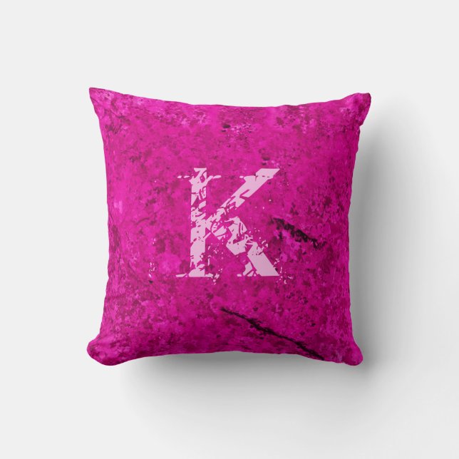 Pink Cracked Natural Rock Texture Custom Monogram Cushion (Front)