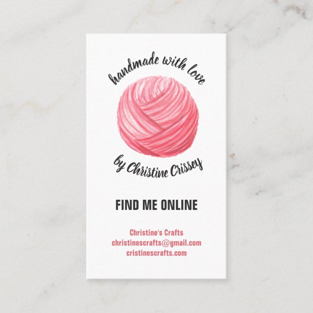Pink Craft Crochet | Knitting Yarn Handmade Business Card (Front)