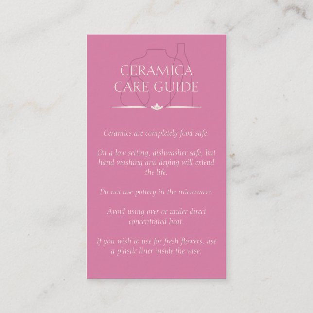 Pink Craft Pottery Clay Ceramic Care Instructions Business Card (Front)