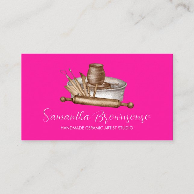 Pink Craft Shop Pottery Ceramic Clay Business Card (Front)