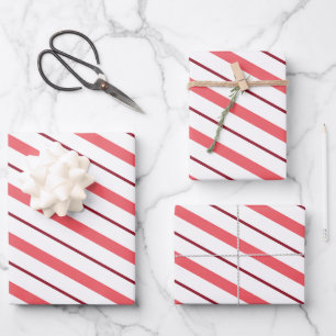 Pink & cranberry striped Christmas wrapping paper