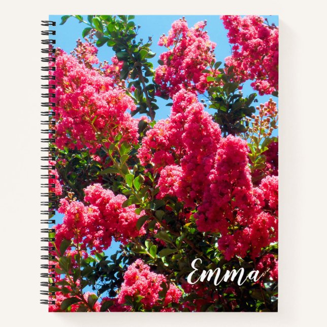 Pink Crape Myrtle Tree Flowers Photography Notebook (Front)