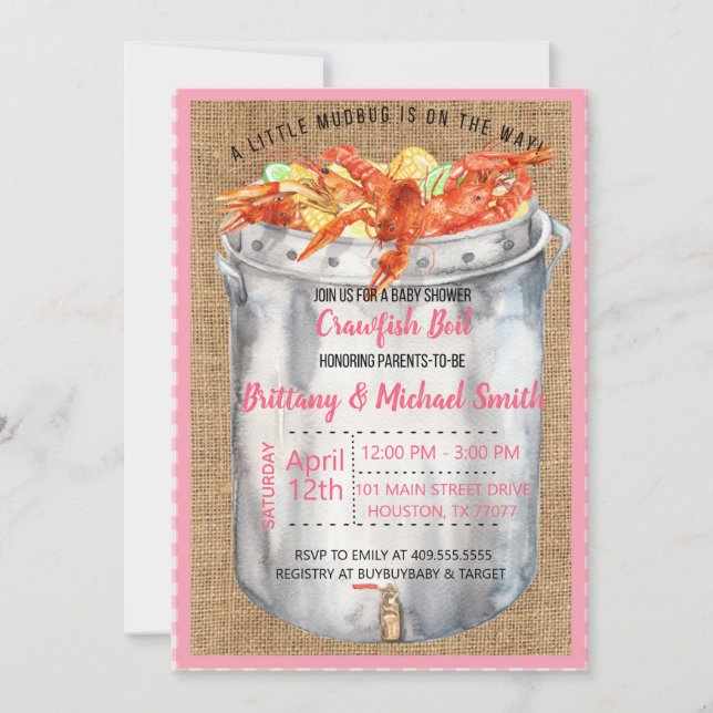 Pink Crawfish Couples Baby Shower Invitation (Front)