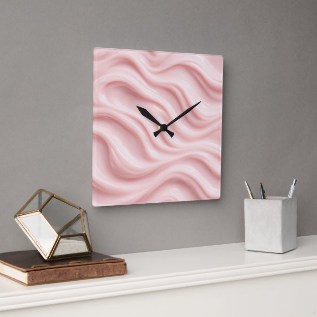 Pink Cream Abstract Design Square Wall Clock (Office)