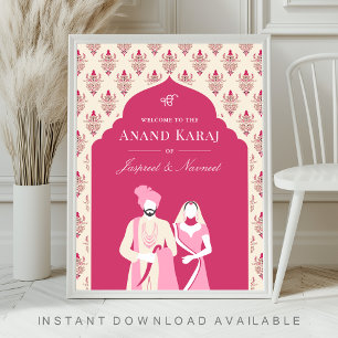 Pink Cream Anand Karaj Sikh Wedding Welcome Sign