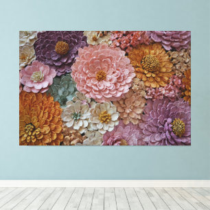 Pink, Cream, and Gold Peony with Green Leaves Canvas Print