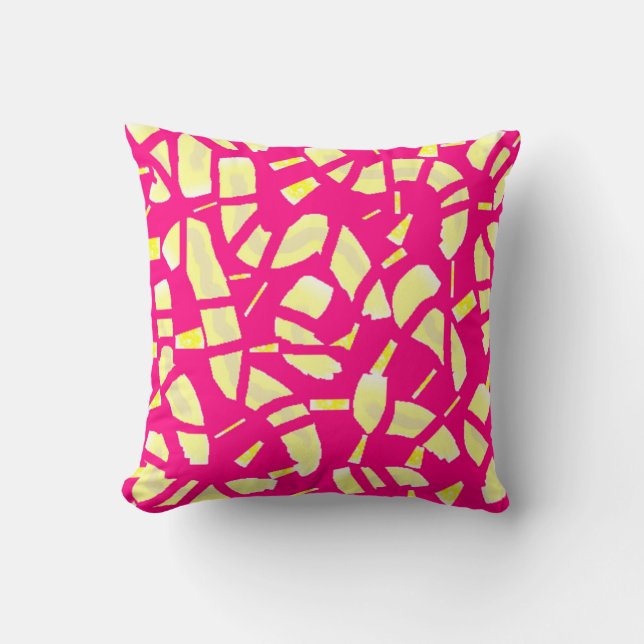 Pink cream and pale lemon patterned design cushion (Front)