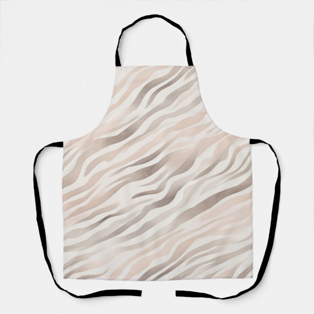 Pink Cream Beige Zebra Animal Print Apron (Front)