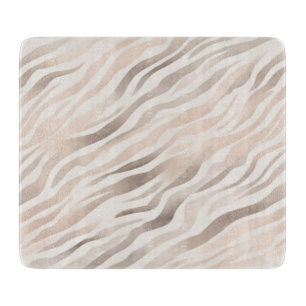 Pink Cream Beige Zebra Animal Print Cutting Board