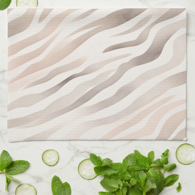 Pink Cream Beige Zebra Animal Print Tea Towel (Folded)
