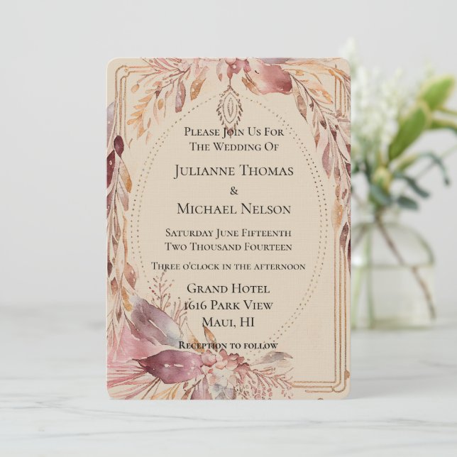 Pink Cream Boho  Wedding Arch Invitation (Standing Front)