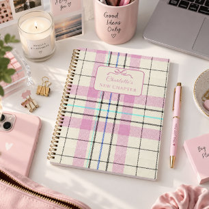 Pink Cream Bow Plaid Tartan New Chapter Notebook