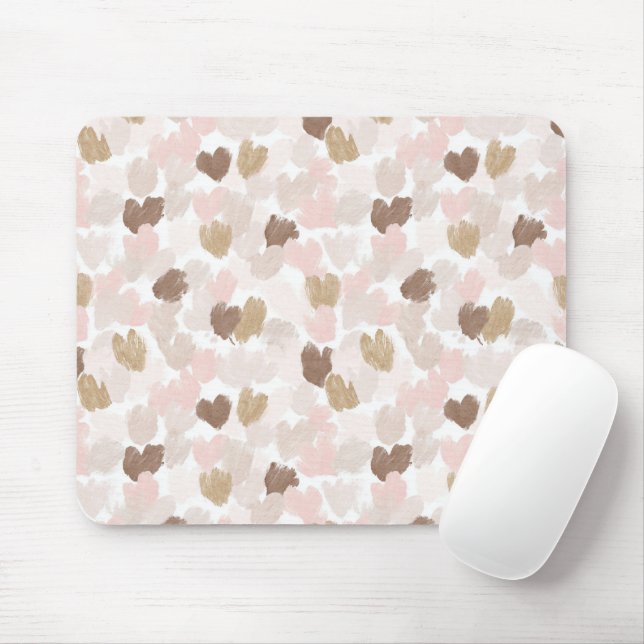 Pink Cream Brown Hearts Mouse Mat (With Mouse)