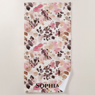 Pink Cream Brown Leopard   Beach Towel