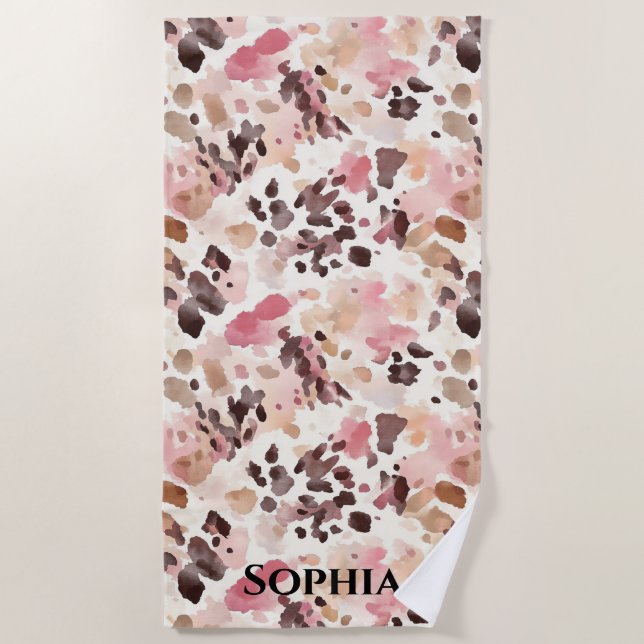 Pink Cream Brown Leopard   Beach Towel (Front)