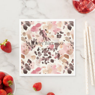 Pink Cream Brown Leopard Birthday Napkin