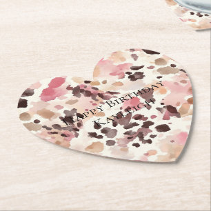 Pink Cream Brown Leopard Birthday Paper Coaster