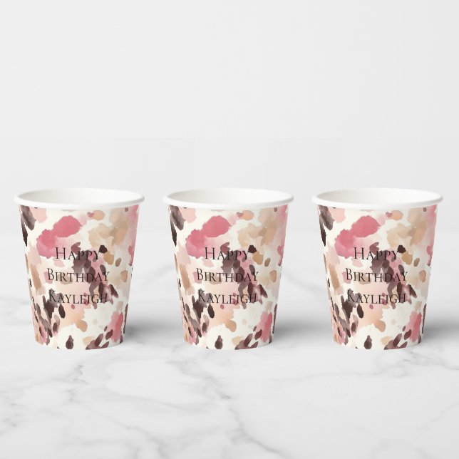 Pink Cream Brown Leopard Birthday Paper Cups (Multi)