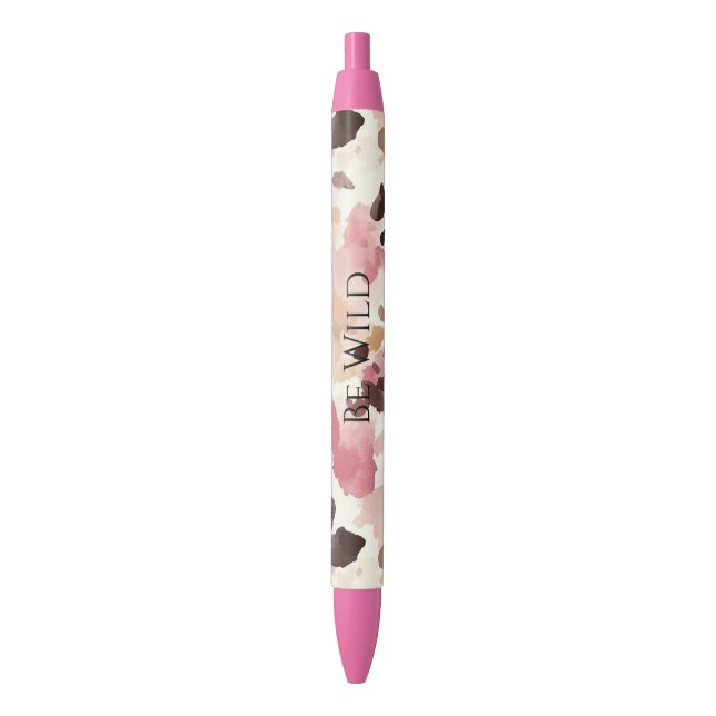Pink Cream Brown Leopard   Black Ink Pen (Front Vertical)