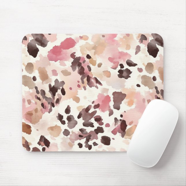 Pink Cream Brown Leopard  Mouse Mat (With Mouse)