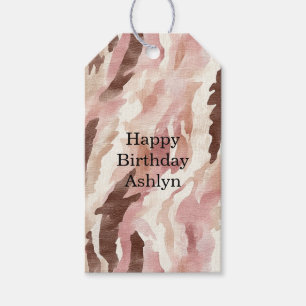 Pink Cream Chocolate Brown Abstract Birthday Gift Tags