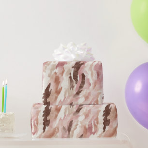 Pink Cream Chocolate Brown Abstract Birthday Wrapping Paper
