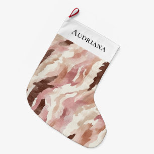 Pink Cream Chocolate Brown Abstract Christmas Large Christmas Stocking