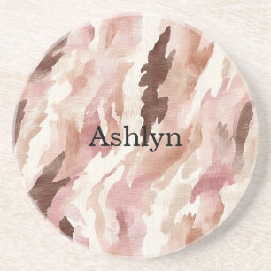 Pink Cream Chocolate Brown Abstract Coaster