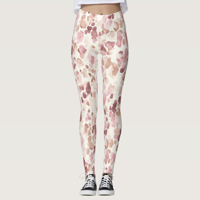 Pink Cream Chocolate Brown Abstract Leopard Animal Leggings (Front)