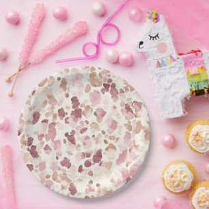 Pink Cream Chocolate Brown Abstract Leopard Animal Paper Plate