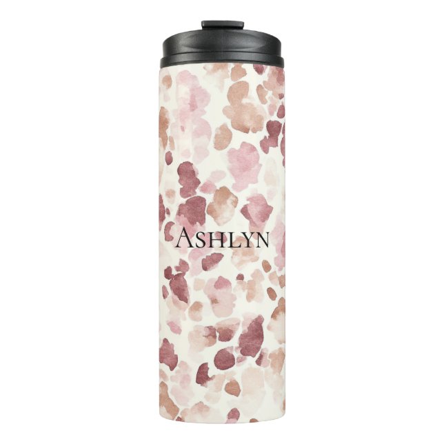 Pink Cream Chocolate Brown Abstract Leopard Animal Thermal Tumbler (Front)