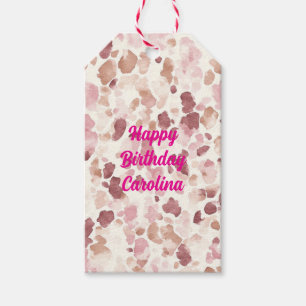 Pink Cream Chocolate Brown Leopard Animal Birthday Gift Tags