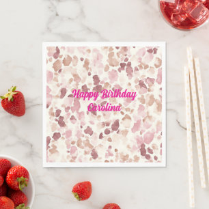 Pink Cream Chocolate Brown Leopard Animal Birthday Napkin