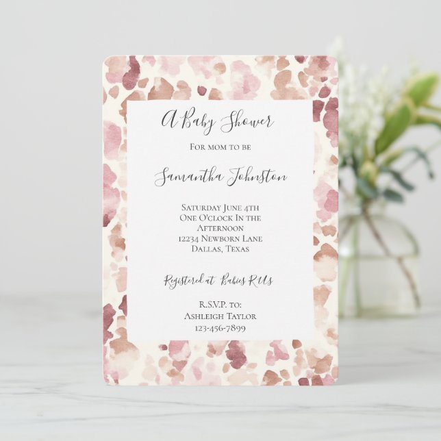 Pink Cream Chocolate Brown Leopard Baby Shower Invitation (Standing Front)