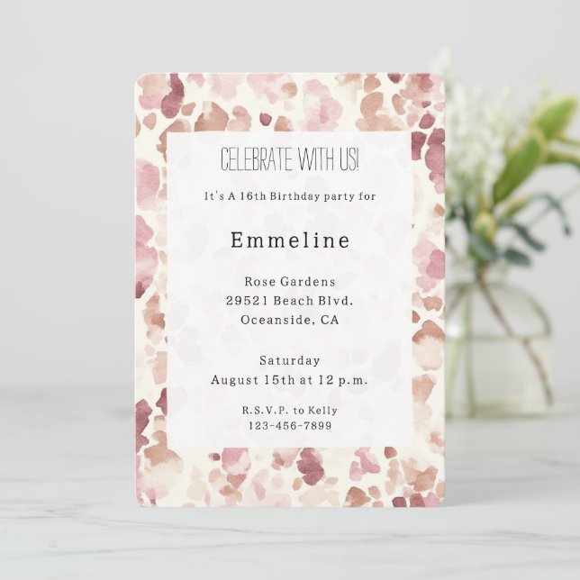 Pink Cream Chocolate Brown Leopard Birthday Invitation (Standing Front)