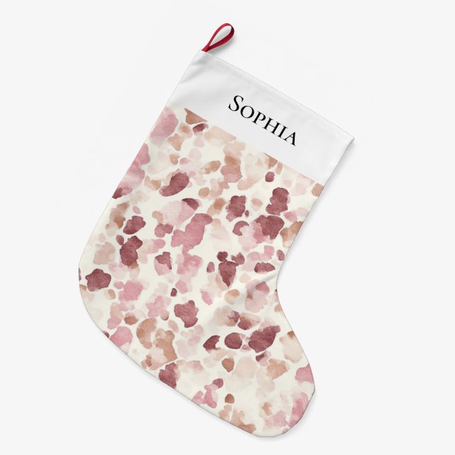 Pink Cream Chocolate Brown Leopard Christmas Large Christmas Stocking (Front (Hanging))