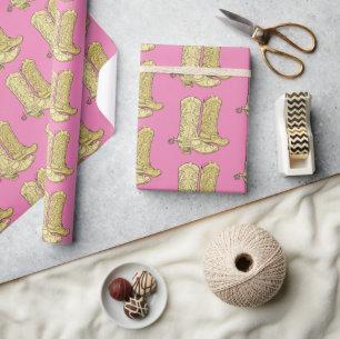 Pink Cream Cowboy Boots Wrapping Paper