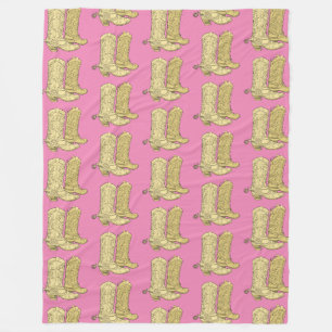 Pink Cream Cowgirl Cowboy Boots Fleece Blanket