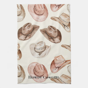 Pink Cream Cowgirl Hats Tea Towel