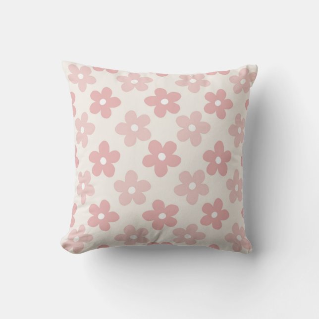 Pink Cream Daisy Flowers Retro Pattern Cushion (Front)